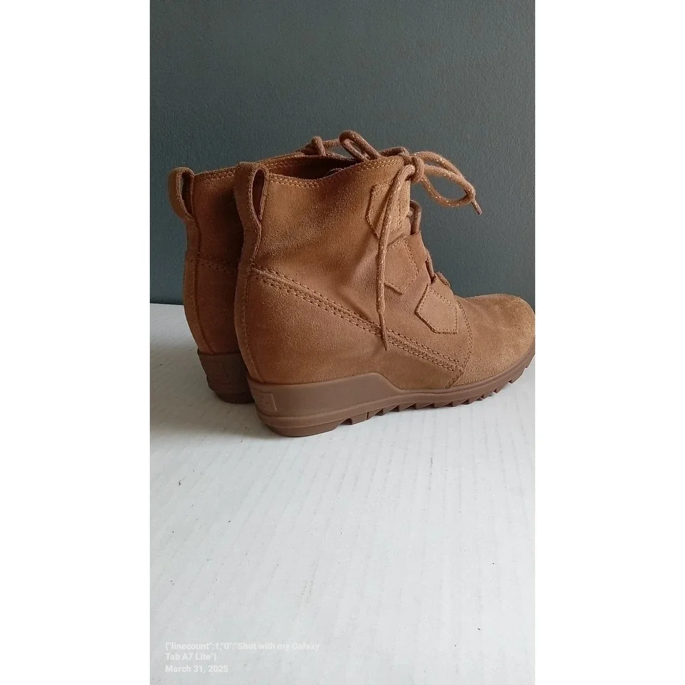 Sorel Wedge‎ Heel Ankle Boots Suede Leather Lace Up Casual Brown
